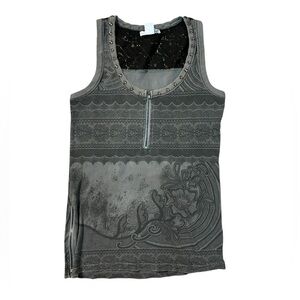 RXB Top Large Black Gray Tank Ribbed Goth Lace Studded Y2K Mall Alt Punk Emo